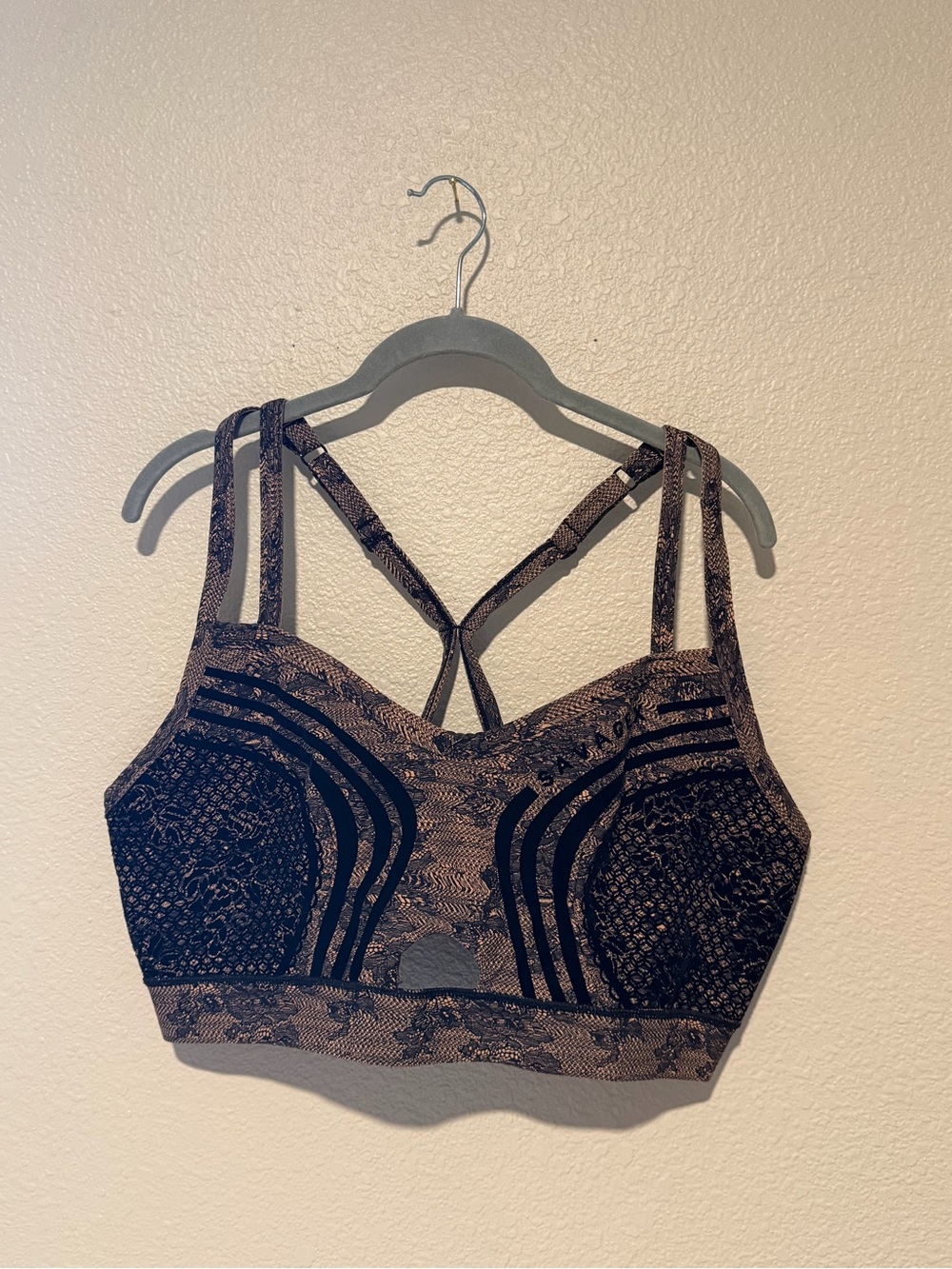 Savage X Fenty Black and Nude Lace-Effect Strappy Sports Bralette